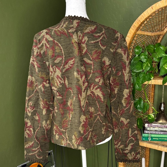 VTG Forest Green Burgundy Tapestry Textured Coat - Picture 4 of 5